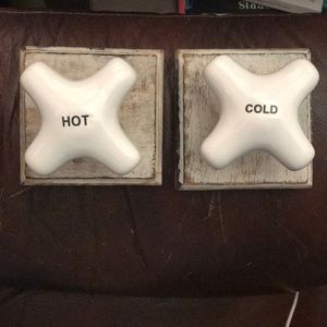 Hot and Cold porcelain towel or jewelry hooks